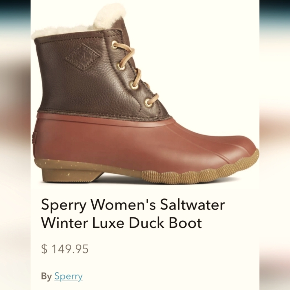 Sperry Saltwater Winter Luxe Duck Boot - Brown Red Shearling Size 7.5